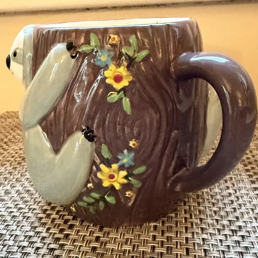 3D Sloth Figural Coffee Mug Natural Life Ceramic Cup Don’t Hurry Folk Art Gift